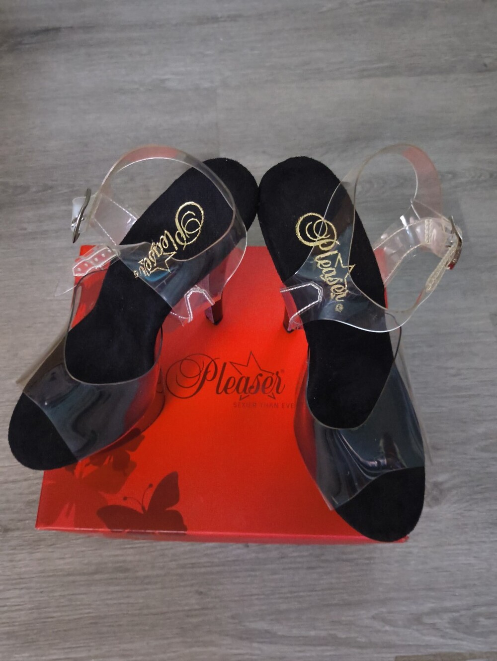 New In Box Pleaser Sky-308CRS Clear/Black-champagne Size 7 - Picture 10 of 14
